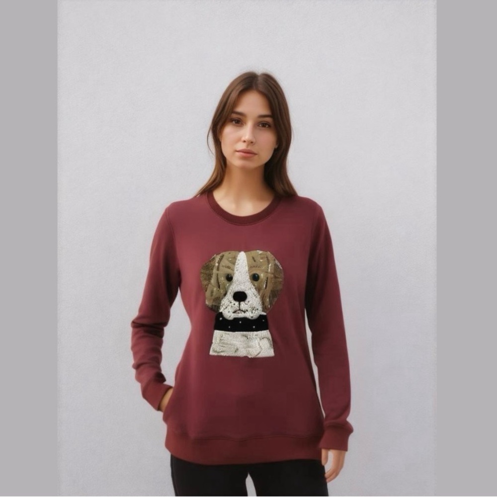 Alex Foster for Lane Crawford Dog Crewneck Sweater Small Burgundy